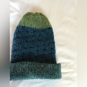 Elegant Knit Reversible Beanie in Shades of Blue and Shades of Green
